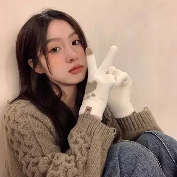 Xin Bangbang, Touch Screen Thickened Fluff Gloves Student Hand Warmer Antifreeze Hand Guard Finger Knitted Gloves Women average size тёмно-синий