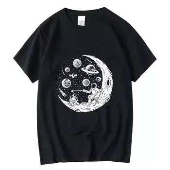 XIN YI Мужская футболка Высокое качество 100% хлопок Забавный астронавт луна барбекю принт повседневная свободная крутая мужская футболка с круглым вырезом футболки топы M чёрный