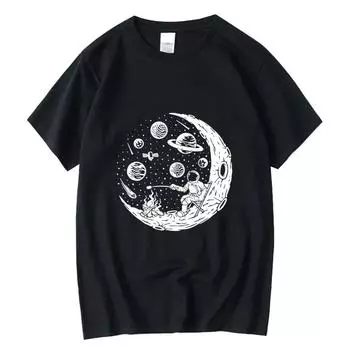 XIN YI Женская футболка унисекс с забавным принтом астронавта, луны, барбекю, повседневная свободная крутая мужская футболка с круглым вырезом, топы 4XL чёрный