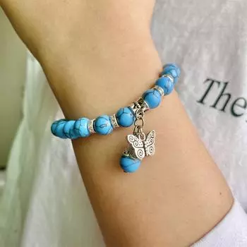 XinChi Этнический Стиль Натуральный Камень Подвеска-Бабочка Браслет Модный Браслет Легкий Роскошный Эластичный Браслет Для Девочек Женщин Ювелирные Аксессуары