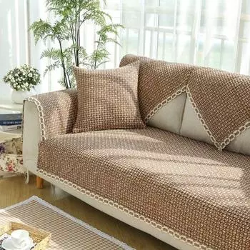 Xindi Woven All Year Round Universal Sofa Cushion Fabric Simple Modern Cotton and Linen Woven Coarse Cloth Sofa Towel Anti-Static Coffee 45*45cm (custom shoot this)