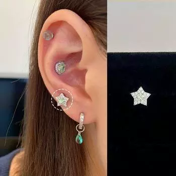 Xinghe Bright Medical Titanium Steel Female Flats Ear Bone Stud White Green Star 1