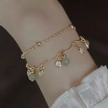 Xinghe длинный натуральный двухслойный браслет из нефрита и аметиста, женский оригинальный изысканный высокочувствительный браслет в одном стиле 20CM зелёный