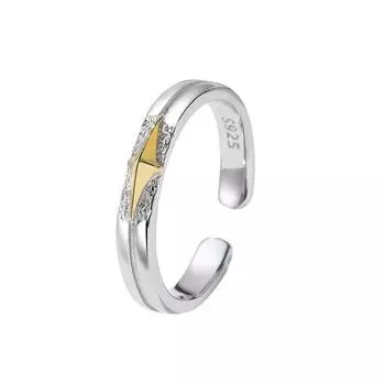 XINGX S925 Square Star Sterling Silver Opening Adjustable Simple Bracelet Advanced Simple Men and Women Couple Ring Opening is adjustable