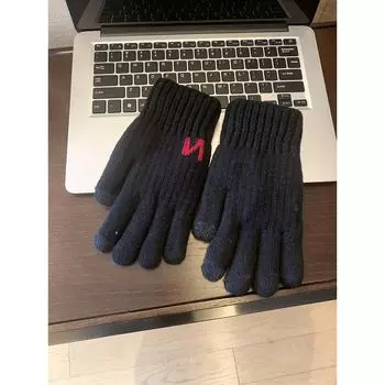 Xinhelp Touch Screen Letter N Knitting Gloves Winter Fleece-lined Thickened Outdoor Keep Warm Cycling Finger Gloves for Women Black All yards