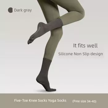 Xinliang Gold Leaf Silicone Professional Non Slip Pilates Yoga Socks Female Split Toe Design Flexible High Elastic Socks Mouth Toe Socks [Dark gray] 1 pair