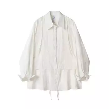 Xinmonlee Unique Chic High-Grade Fake Two Pieces Patchwork Shirts Outerwear Korean Series Age-Reducing Slimming Shirt Spring White S