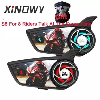 XiNOWy S8 PRO Мотоциклетный шлем Bluetooth Intercom для 6-8 гонщиков, говорящих одновременно Водонепроницаемый BT5.3 Коммуникатор Interphone 2PCS S8 Pro