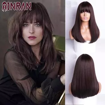 XINRAN 18-дюймовый длинный синтетический парик с челкой, темный корень, цвет омбре, натуральный заголовок, термостойкие волосы, парики для женщин 18inches