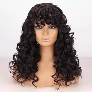 XINRAN афро женский длинный кудрявый вьющийся парик с вьющейся челкой из синтетического волокна, натуральный вьющийся парик с эффектом омбре, коричневый, черный кудрявый вьющийся парик 60CM
