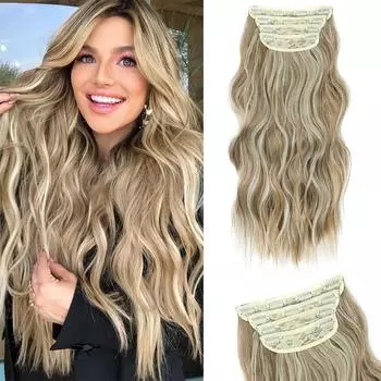 XINRAN Clip In Long Wavy Synthetic Hair Extension Blonde 4PCS Thick Hairpieces Fiber Hair For Women Daily Wear 50cm