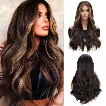 XINRAN длинные коричневые волнистые парики для женщин коричневый вьющийся парик средняя часть парики синтетические термостойкие волокна для ежедневного использования 60cm