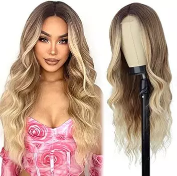 XINRAN Длинные светлые парики для женщин Синтетический светлый волнистый парик Натуральный синтетический длинный парик грязной блондинки для повседневного использования на вечеринке 65CM