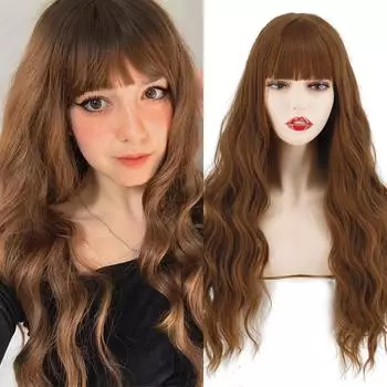 XINRAN Длинные волнистые парики для чернокожих женщин Афро-американские парики из синтетических волос с челкой Термостойкий парик