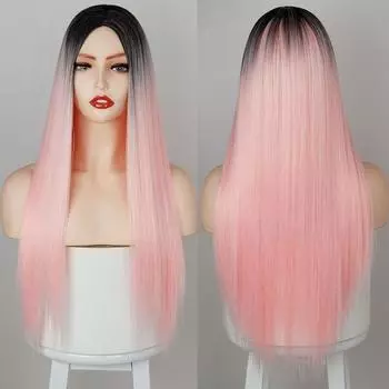 XINRAN длинный прямой Ombre розовый синтетический парик косплей парики для черно-белых женщин красочные волокна парики из волос высокая температура R4-28C