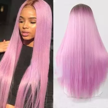 XINRAN Длинный прямой светло-фиолетовый парик Красивый синтетический парик для женщин