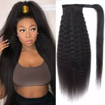 XINRAN Длинный странный прямой хвостик, натуральный черный или коричневый яки, синтетический, 24 дюйма, термостойкий хвостик для женщин чёрный