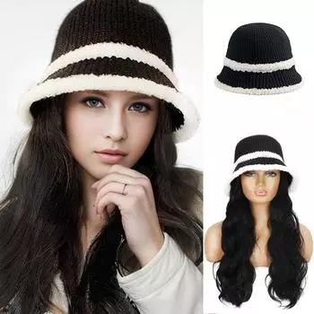 XINRAN Hat Wig Synthetic Beret And Fisherman s hat Wig Fibre High Temperature Resistant Fiber Water Wavy Long Curly Hair Suitable For Daily Wear