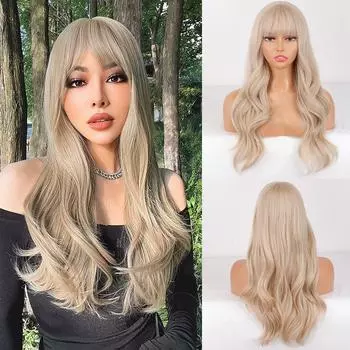 XINRAN коричневые медно-рыжие длинные волнистые синтетические парики для женщин парики с натуральной волной и челкой термостойкие волосы для косплея