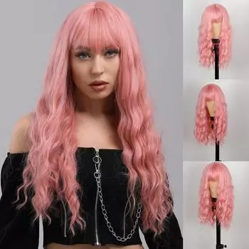 XINRAN красивый розовый парик с волнами воды, синтетический парик, цветной парик, парик для косплея, натуральный розовый парик для женщин