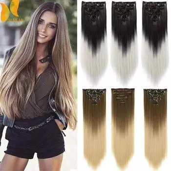 XINRAN модный сексуальный женский парик на заколке для наращивания волос, длинные прямые/большие вьющиеся накладные волосы, 16 зажимов, шиньон D1014-613