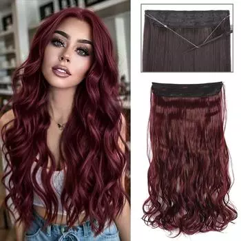XINRAN невидимые проволочные волосы синтетические без зажима волнистые накладные волосы длинные натуральные скрытые секретные накладные волосы для женщин ежедневное использование 55cm