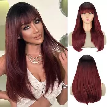 XINRAN Парик с челкой, длинный прямой парик, термостойкий синтетический парик для женщин и девочек, для повседневного использования, для вечеринок, Хэллоуина, косплея 55cm