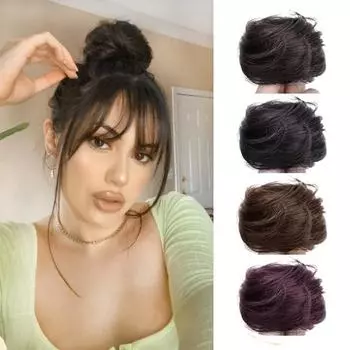 XINRAN синтетические 2-дюймовые пучки для волос для женщин, прямые волосы, резинка для волос с хвостиком, шиньоны с резинками, грязные булочки, кусок волос 6cm