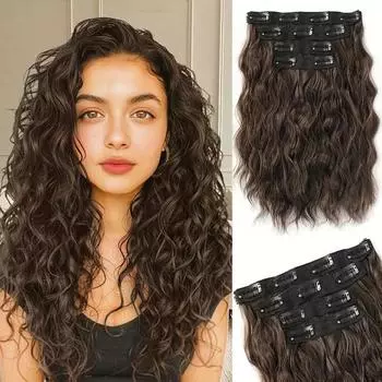 XINRAN синтетические 4 шт короткие волнистые накладные волосы невидимый кружевной уток натуральные мягкие густые шиньоны для женщин ежедневное использование 35cm