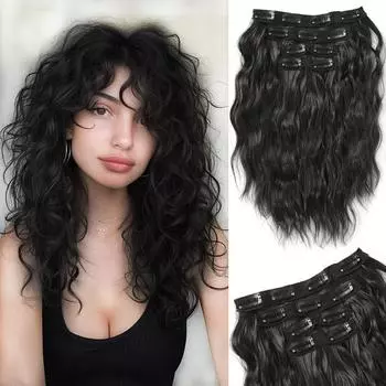 XINRAN синтетические 4 шт. накладные волосы на клипсах натуральные мягкие волосы хорошие накладные волосы короткие волнистые шиньоны для женщин повседневная одежда 35cm