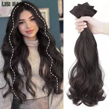 XINRAN Синтетические Длинные Волнистые Заколки Для Наращивания Волос Термостойкие Волнистые Шиньон Высокотемпературное Волокно Накладные Волосы Для Женщин 60cm