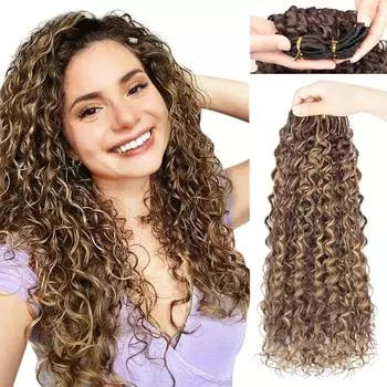 XINRAN Синтетические длинные вьющиеся накладные волосы на клипсах, накладные натуральные парики, парики на клипсах для женщин, ежедневное использование 45cm