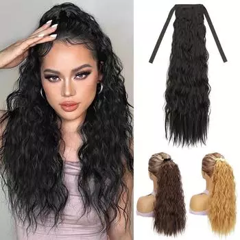 XINRAN синтетические длинные вьющиеся волосы для хвоста на заколках, накладные волосы для хвоста, двойной ремешок, термостойкие волосы для женщин, косплей 55cm