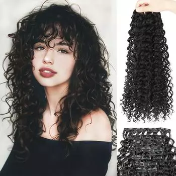 XINRAN Синтетические длинные вьющиеся волосы на клипсах для наращивания, натуральный парик, термостойкость, толстый парик для женщин, накладные волосы 45cm