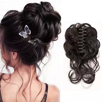 XINRAN синтетические грязные булочки для волос, резинки для волос, наращивание, зажим для когтей в вьющихся волнистых хвостах, шиньоны, парик для женщин 20cm