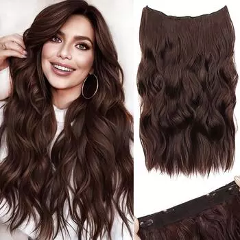 XINRAN синтетические невидимые проволочные волосы 4 клипсы для наращивания волос с невидимой проволокой регулируемый размер длинные волнистые волосы для женщин носить 50cm