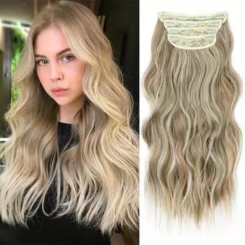 XINRAN Синтетический 4шт длинный волнистый парик для наращивания коричневый смешанный бежевый блонд густые выделенные накладные волосы на заколках для женщин на каждый день 50cm