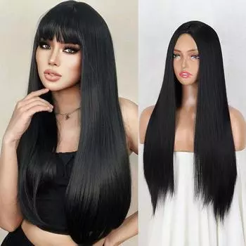 XINRAN синтетический длинный прямой черный парик наращивание двойной плетеный парик для женщин косплей ежедневное использование термостойкие волосы 60cm