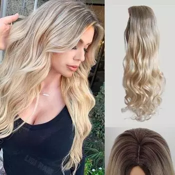 XINRAN Синтетический длинный светлый парик с темными корнями, свободные волнистые парики для женщин, повседневная одежда для косплея 60cm