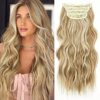 XINRAN Синтетический длинный волнистый парик на клипсе для наращивания волос, светлые густые накладные волосы для женщин, повседневная одежда для всей головы 50cm