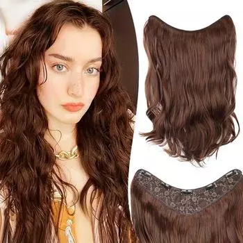 XINRAN синтетический длинный волнистый полный парик V-образной формы с заколкой для наращивания волос, один кусок густой шиньон, большой волнистый для женщин 50cm