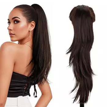 XINRAN синтетический многослойный длинный прямой вьющийся парик с хвостиком, 22 дюйма, термостойкий на шнурке для женщин, для вечеринок 55CM
