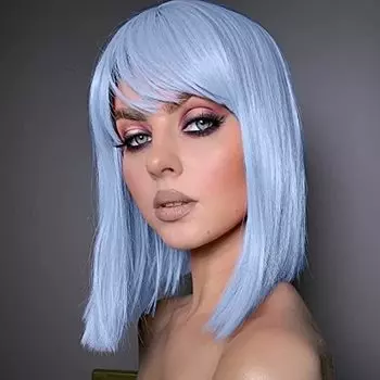 XINRAN светло-голубые парики «боб» с челкой, короткие синие парики «боб» для женщин, синтетический термостойкий парик для косплея на Хэллоуин для девочек, одежда