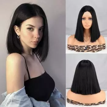 XINRAN Synthetic Black and Burgundy Lace Front Wigs For Women Short Straight Bob Wigs Wear Heat Resistant Fiber Cosplay Wigs 30cm