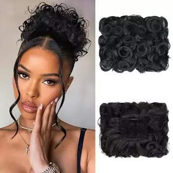 XINRAN Synthetic Combs Messy Bun Hair Piece Curly Dish Hair Extension Thick Chignon Hairpiece Clip In Ponytail Scrunchies Hair Pieces For Women 10cm