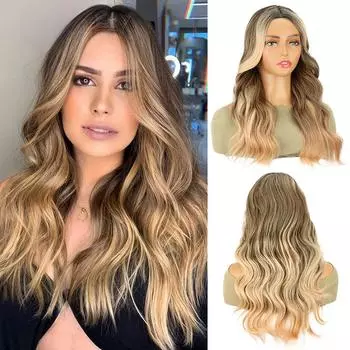 XINRAN Synthetic Long Wavy Wigs Extension With Bangs Wigs Natural looking Heat Resistant Fiber Wig For Women Daily Party Use 55cm