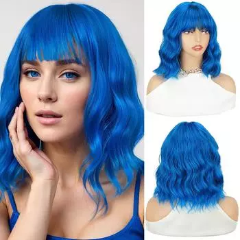 XINRAN Synthetic Shoulder Length Wig With Bangs Short Wavy Curly Heat Resistant Fiber Wig For Women Daily Party Use 30cm