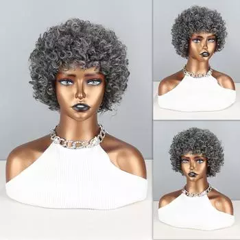 XINRAN темно-серый парик, короткие синтетические волосы, короткие волнистые парики, многослойные короткие парики для чернокожих женщин