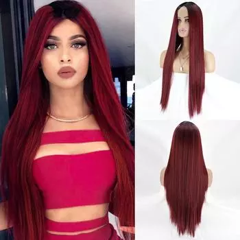 XINRAN винно-красные длинные прямые волосы средняя часть парик косплей натуральное синтетическое термостойкое волокно блондинка черный розовый женский повседневный поддельный 30inches