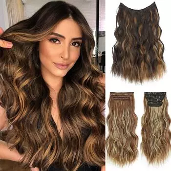 XINRAN женская мода натуральные длинные волнистые наращивание волос синтетическое волокно повседневная одежда зажимы невидимый шиньон коричневый и светлый 22 Inch